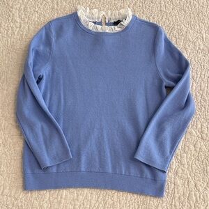 Ann Taylor Periwinkle Sweater with White Ruffle Neckline, EUC, Sz L